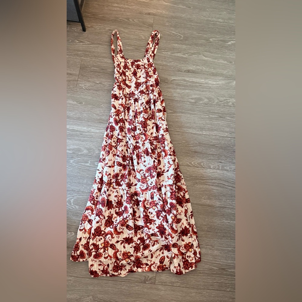 Mango Red and White Floral Midi Dress